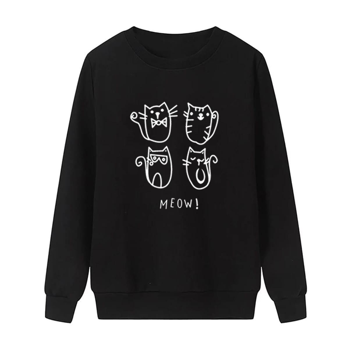 Meow Fleece Full Sleeves Pull Over Sweatshirt For Women - HB INDUSTRIES - Hoodies & Sweatshirts - 