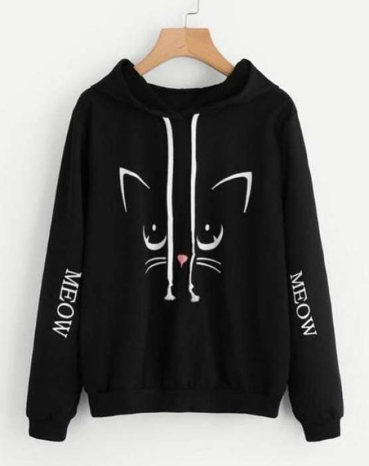 Meow Sleeve Print Hoodie Black - HB INDUSTRIES - Hoodies & Sweatshirts - 