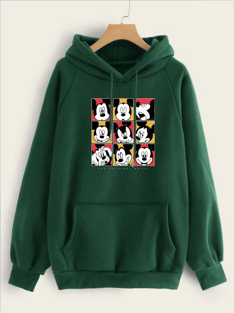 Mickey Mouse Face Printed Fleece Full Sleeves Pull Over Hoodie For Women - HB INDUSTRIES - Hoodies & Sweatshirts - 