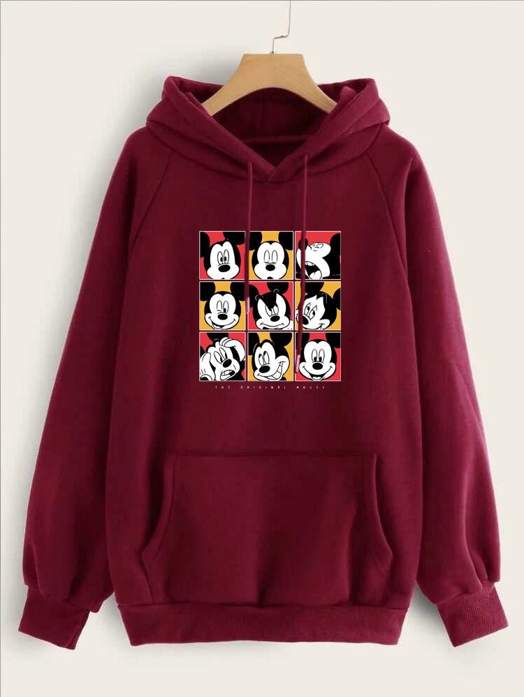 Mickey Mouse Face Printed Fleece Full Sleeves Pull Over Hoodie For Women - HB INDUSTRIES - Hoodies & Sweatshirts - 