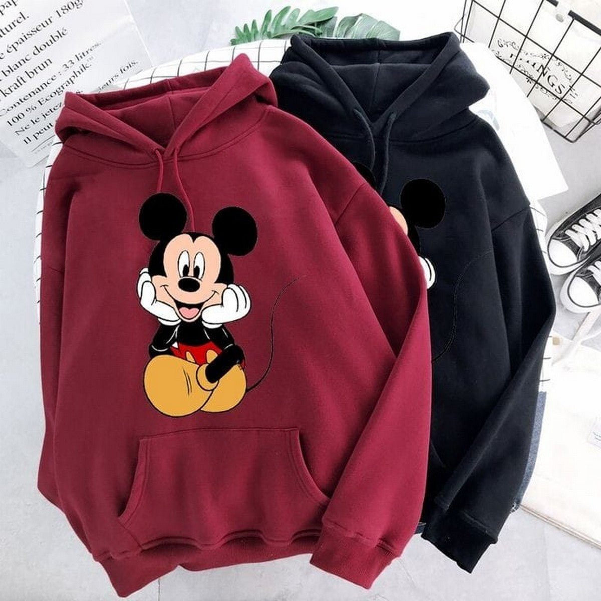 Mickey Mouse Printed Fleece Full Sleeves Pull Over Hoodie For Women - HB INDUSTRIES - Hoodies & Sweatshirts - 