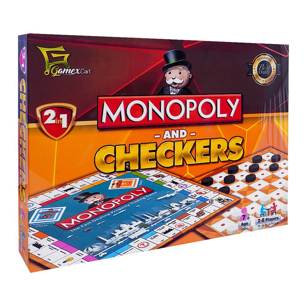 Monopoly And Checker 2 - In - 1 Board Game, For 7+ Years - HB INDUSTRIES - Board Games - 