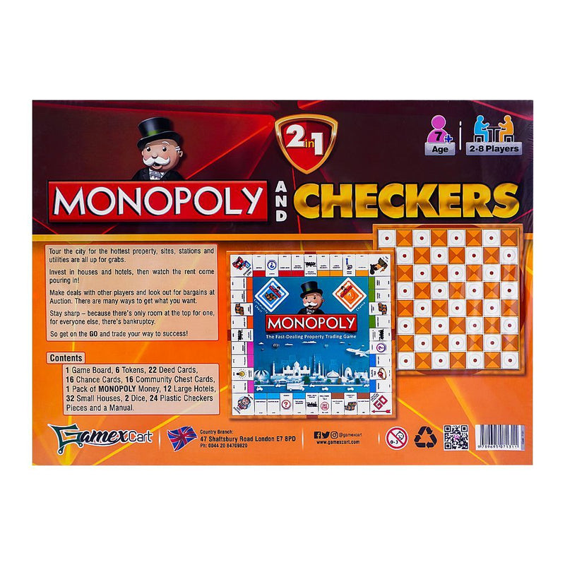 Monopoly And Checker 2 - In - 1 Board Game, For 7+ Years - HB INDUSTRIES - Board Games - 