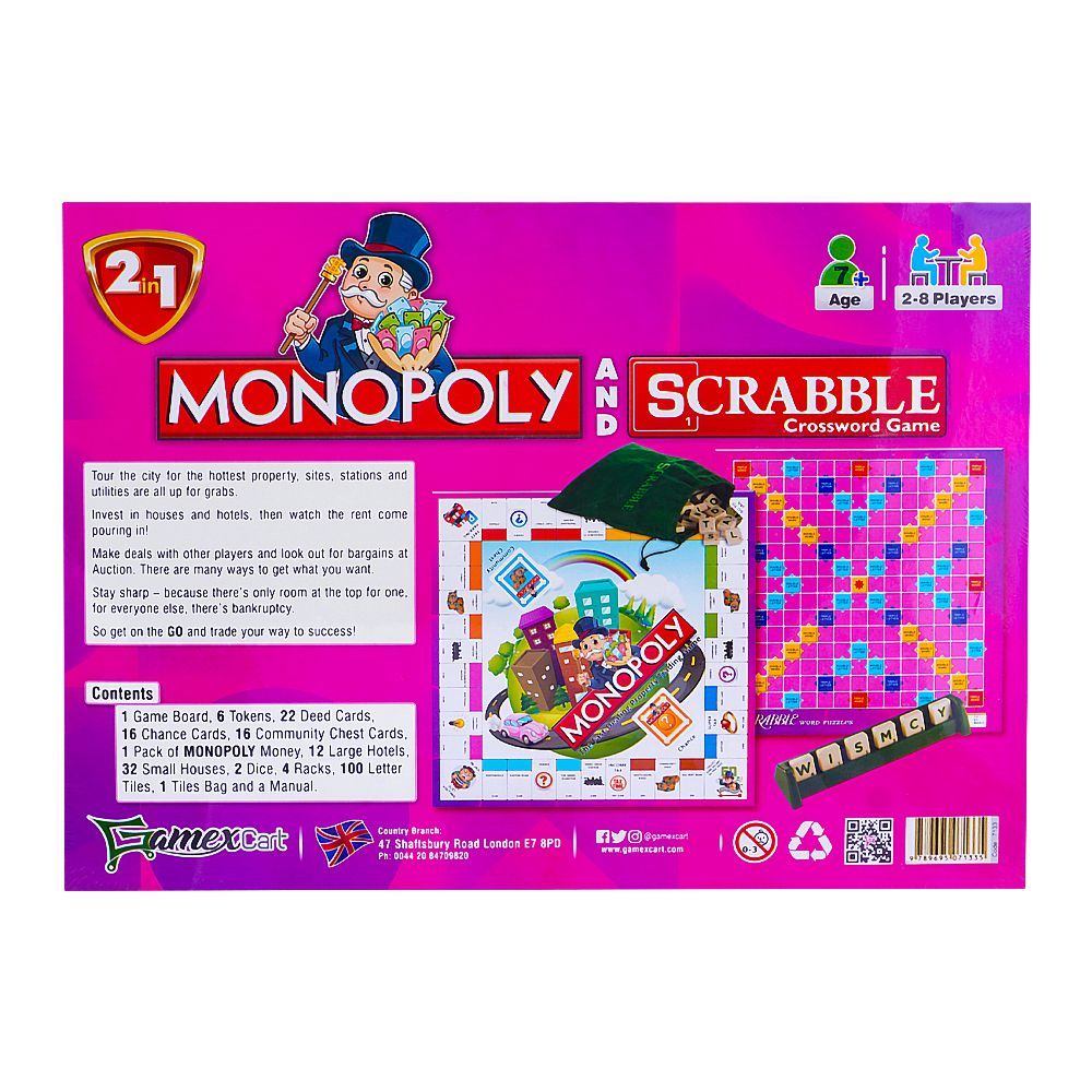 Monopoly And Scrabble 2 - In - 1 Crossword Game - HB INDUSTRIES - Board Games - 