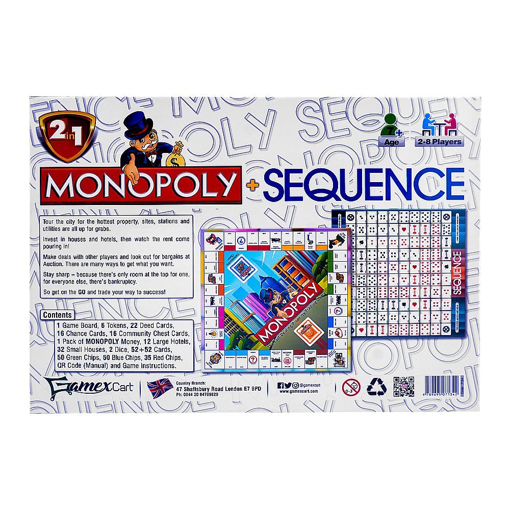 Monopoly And Sequence 2 - In - 1 Board Game - HB INDUSTRIES - Board Games - 