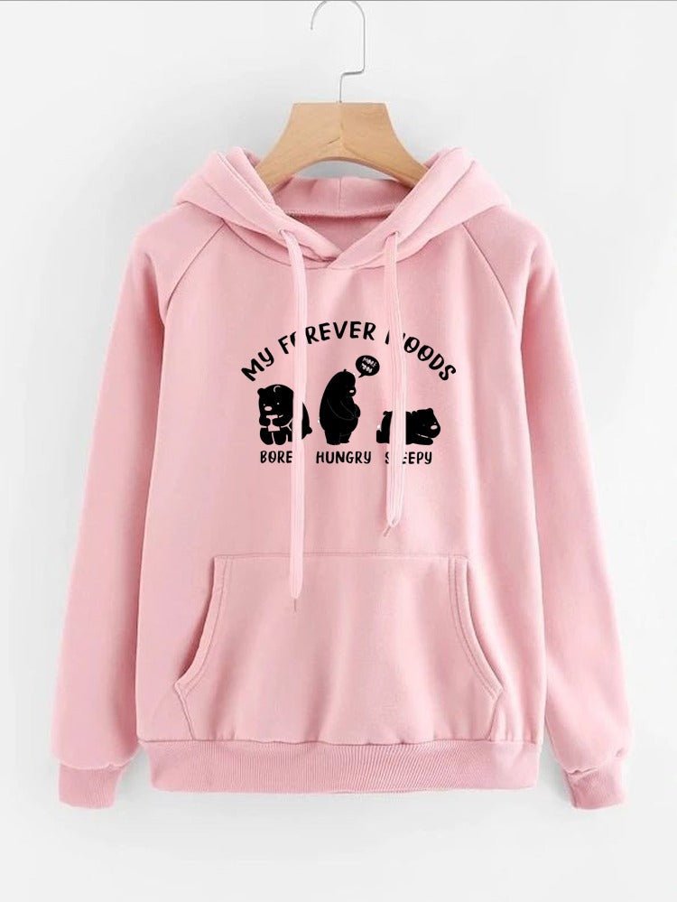 My Forever Moods Bear Printed Fleece Full Sleeves Pull Over Hoodie For Women - HB INDUSTRIES - Hoodies & Sweatshirts - 