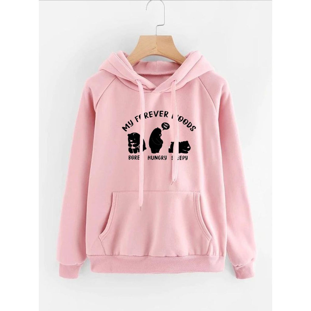 My Forever Moods Bear Printed Fleece Full Sleeves Pull Over Hoodie For Women - HB INDUSTRIES - Hoodies & Sweatshirts - 
