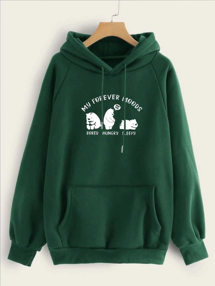 My Forever Moods Bear Printed Fleece Full Sleeves Pull Over Hoodie For Women - HB INDUSTRIES - Hoodies & Sweatshirts - 