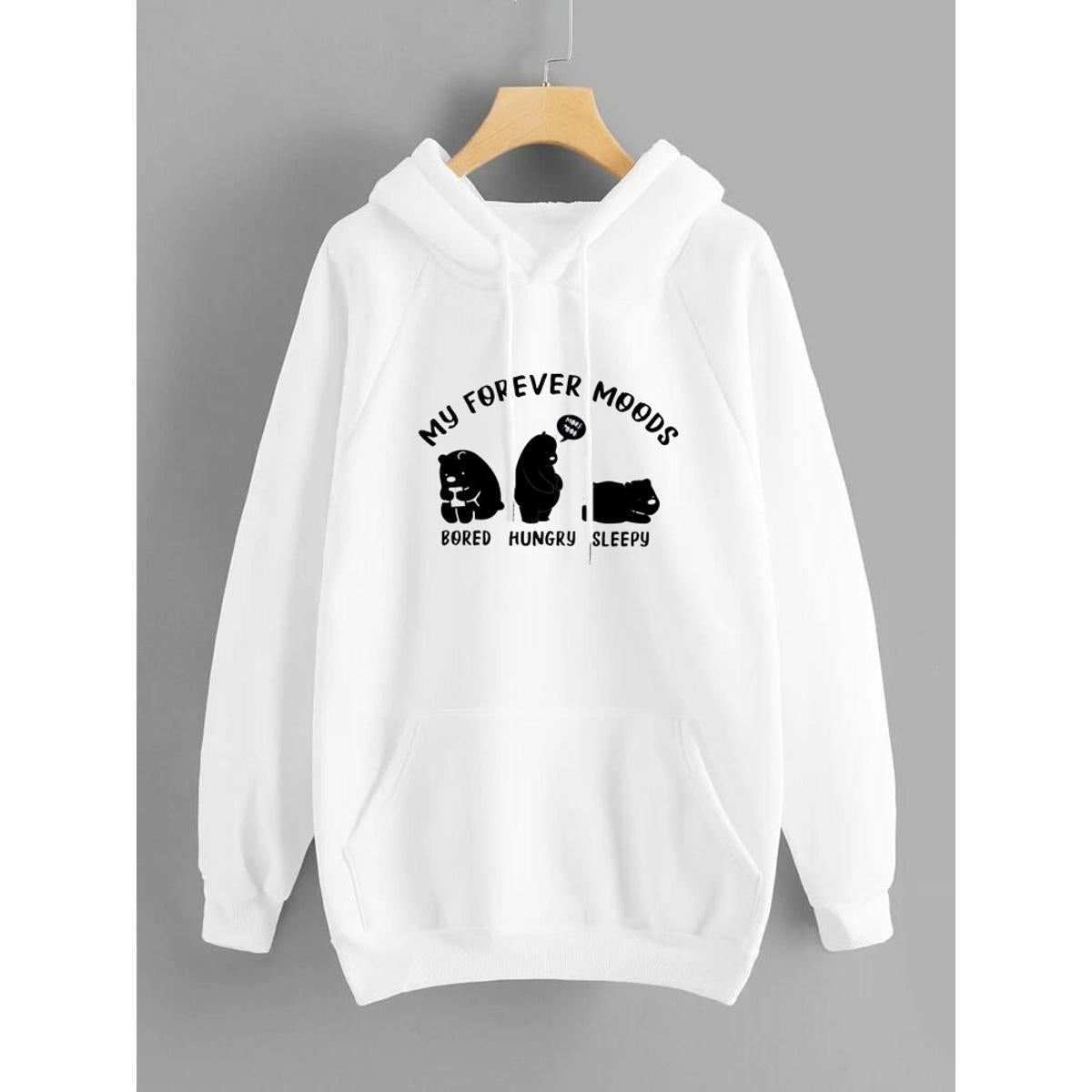 My Forever Moods Bear Printed Fleece Full Sleeves Pull Over Hoodie For Women - HB INDUSTRIES - Hoodies & Sweatshirts - 