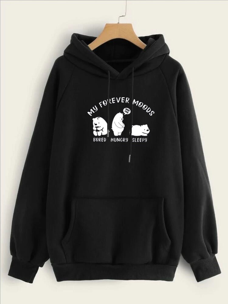 My Forever Moods Bear Printed Fleece Full Sleeves Pull Over Hoodie For Women - HB INDUSTRIES - Hoodies & Sweatshirts - 
