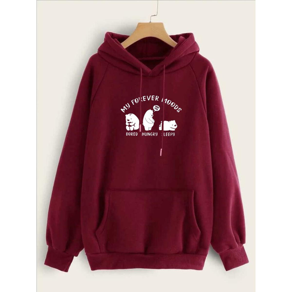My Forever Moods Bear Printed Fleece Full Sleeves Pull Over Hoodie For Women - HB INDUSTRIES - Hoodies & Sweatshirts - 