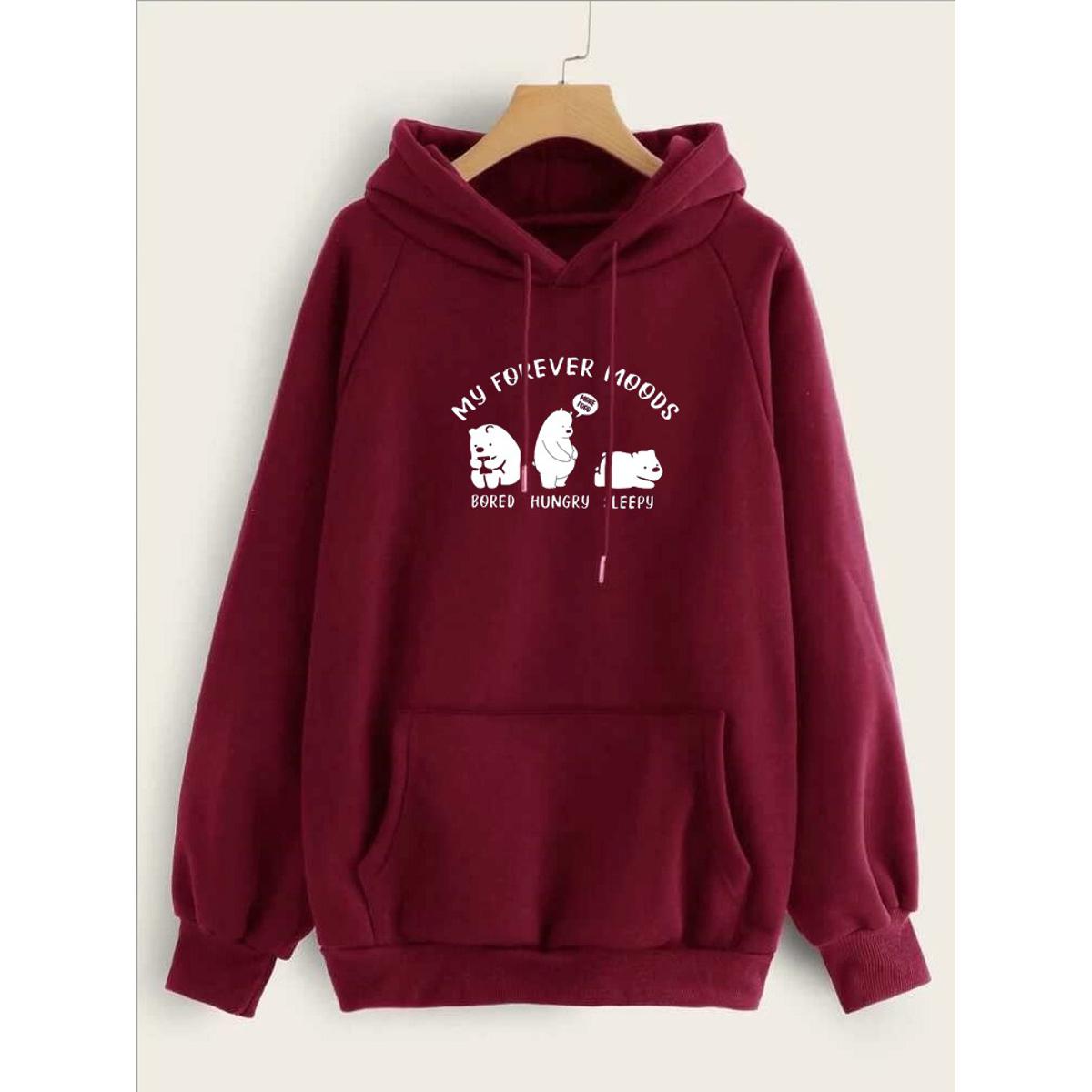 My Forever Moods Bear Printed Fleece Full Sleeves Pull Over Hoodie For Women - HB INDUSTRIES - Hoodies & Sweatshirts - 