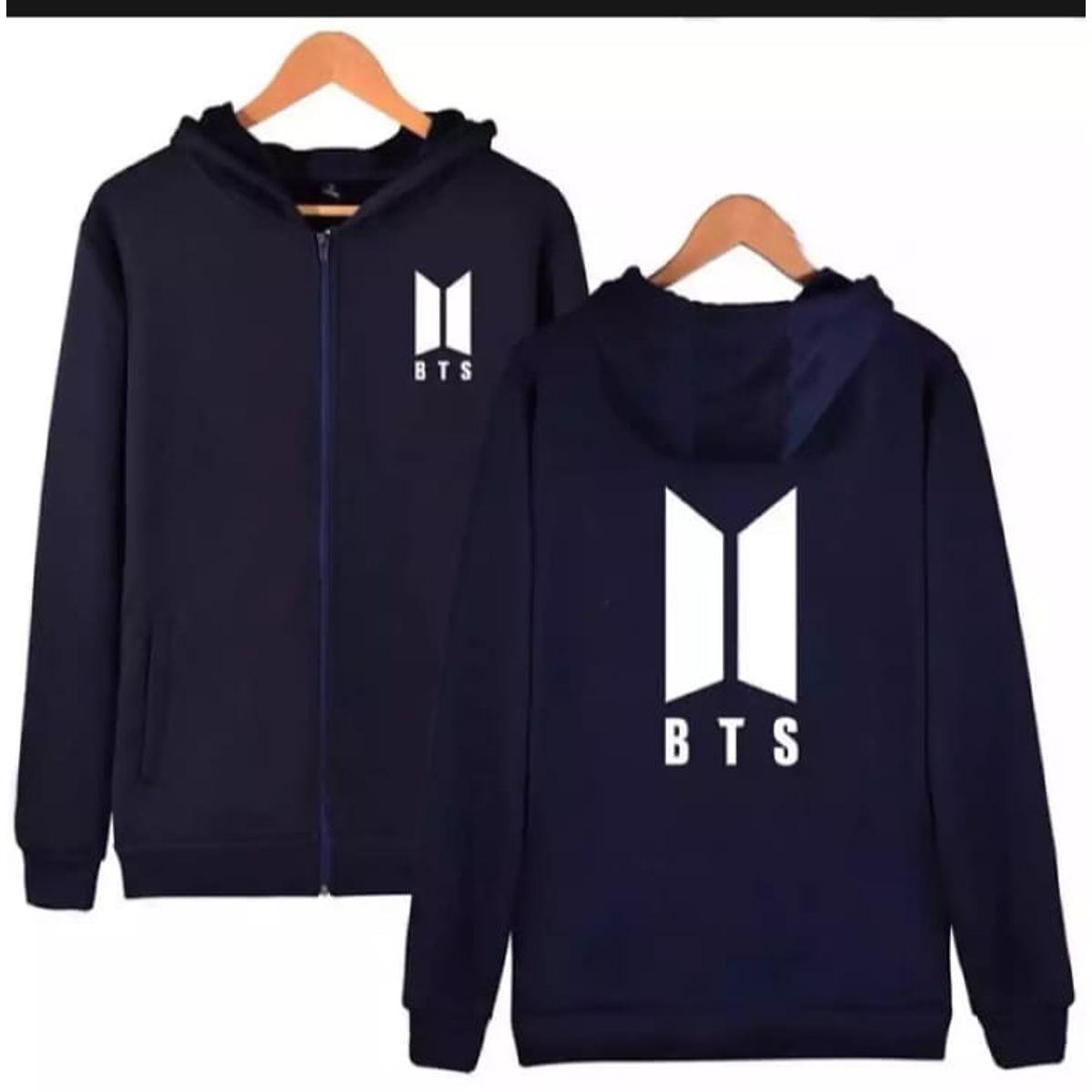 Navy Blue BTS Fleece Full Sleeves Zipper Hoodie For Women - HB INDUSTRIES - Hoodies & Sweatshirts - 