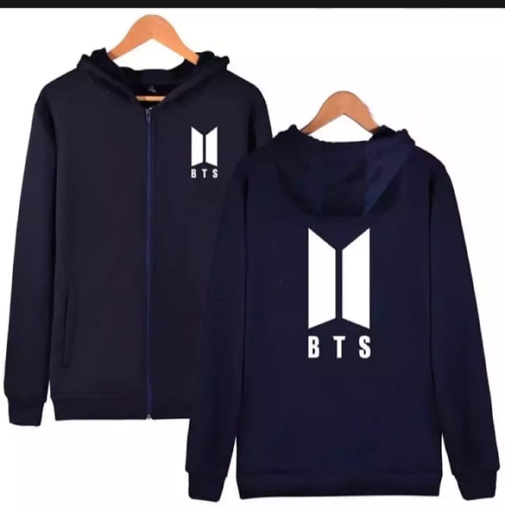 Navy Blue BTS Fleece Full Sleeves Zipper Hoodie For Women - HB INDUSTRIES - Hoodies & Sweatshirts - 