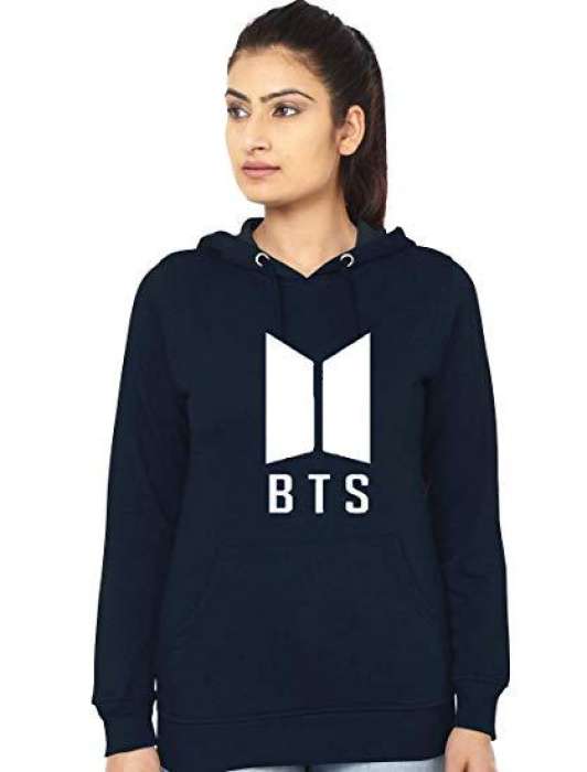 Navy Blue BTS Fleece Hoodie For Women Export Quality - HB INDUSTRIES - Hoodies & Sweatshirts - 