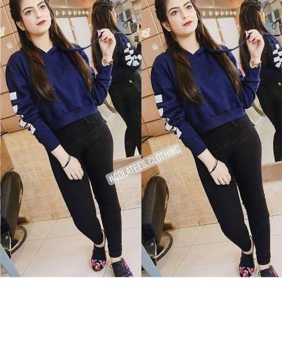 NAVY BLUE CROPPED HOODIE FOR WOMEN - HB INDUSTRIES - Hoodies & Sweatshirts - 