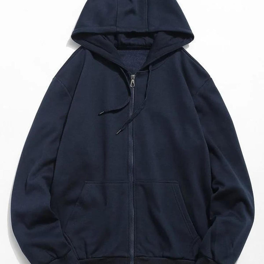 Navy Blue Fleece Full Sleeves Zipper Hoodie For Women - HB INDUSTRIES - Hoodies & Sweatshirts - 