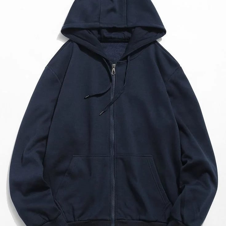Navy Blue Fleece Full Sleeves Zipper Hoodie For Women - HB INDUSTRIES - Hoodies & Sweatshirts - 