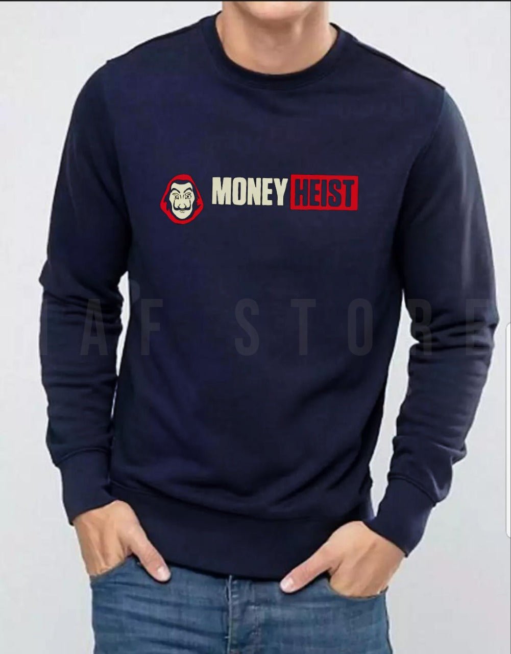 Navy blue Money Heist Printed Sweatshirt for Men - HB INDUSTRIES - Hoodie & Sweatshirt - 