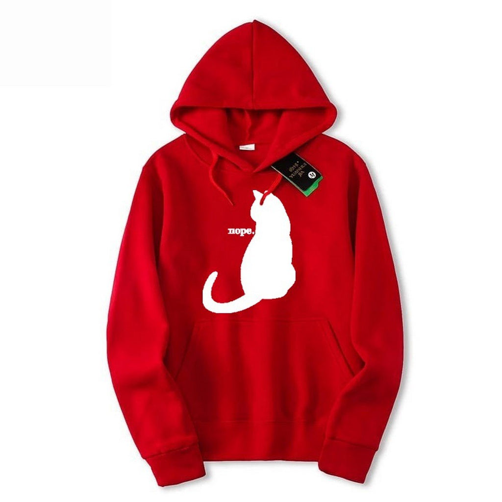 Nope Cat Printed Fleece Full Sleeves Pull Over Hoodie For Women - HB INDUSTRIES - Hoodies & Sweatshirts - 