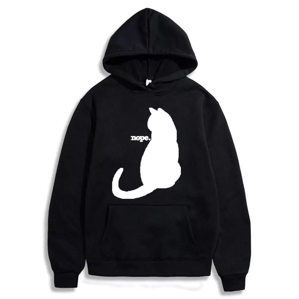 Nope Cat Printed Fleece Full Sleeves Pull Over Hoodie For Women - HB INDUSTRIES - Hoodies & Sweatshirts - 