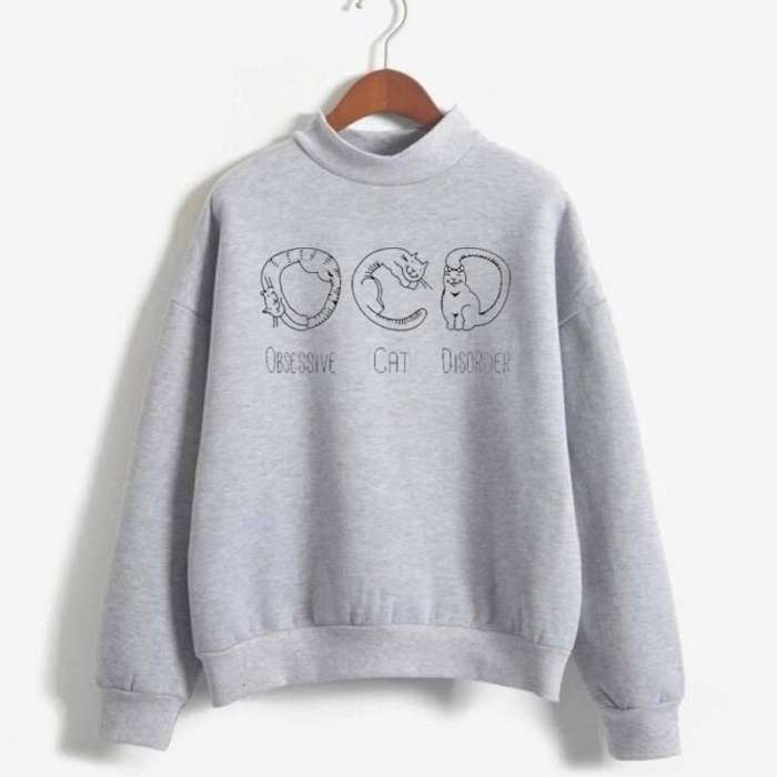 Obsessive Cat Disorder Full Fleece Design Sweat Shirt Excellent Quality - HB INDUSTRIES - Hoodies & Sweatshirts - 