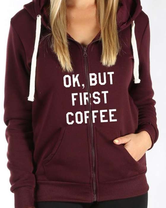 Okay Coffee printed zipper hoodie for women - HB INDUSTRIES - Hoodies & Sweatshirts - 