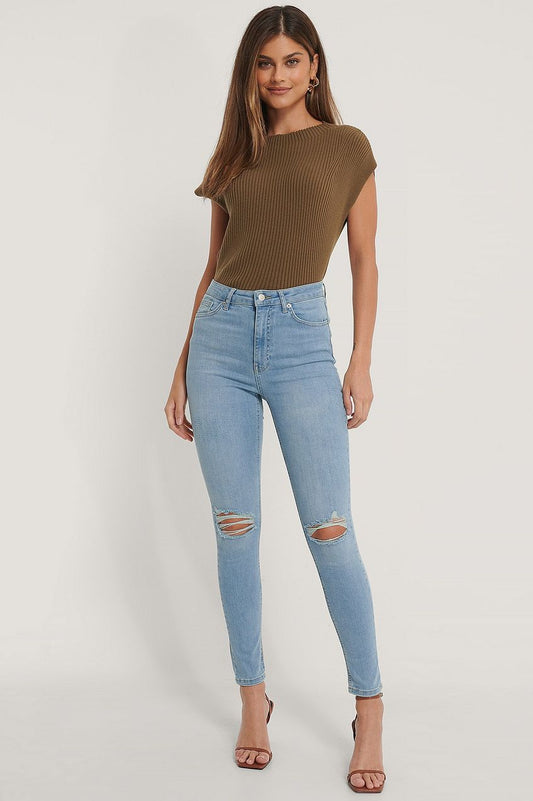Organic Skinny High Waist Destroyed Jeans For Womens - HB INDUSTRIES - Jeans - 