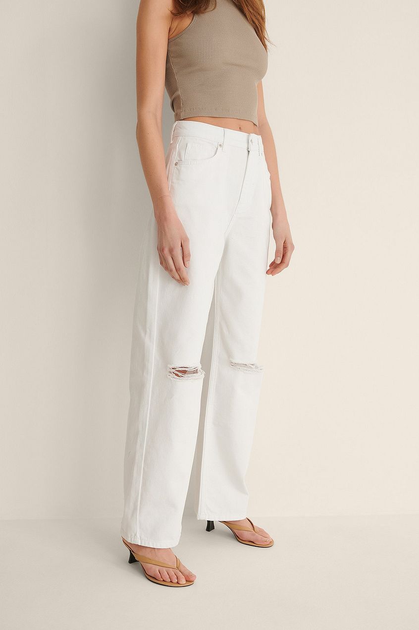 Organic Soft Rigid Wide Leg Destroyed Jeans For Womens - HB INDUSTRIES - Jeans - 