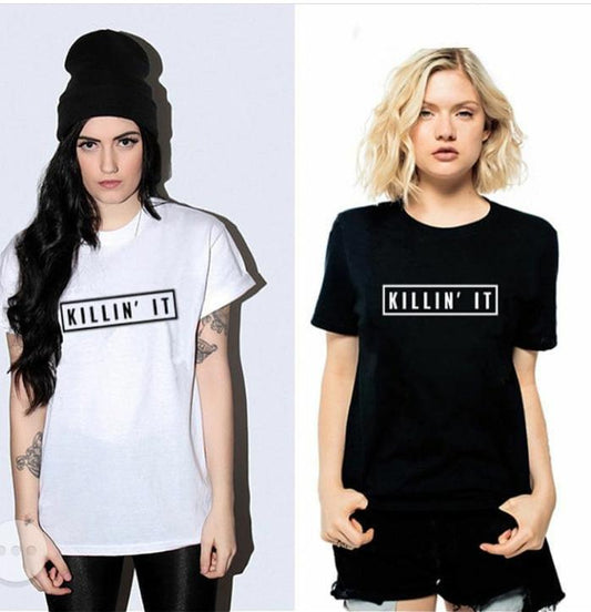 Pack of - 2 Black and White Cotton Printed Tshirts For Women - HB INDUSTRIES - Tops & T - Shirts - 