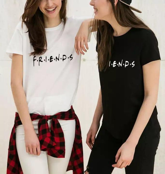Pack of 2 - Black and White Friends Cotton Printed T - Shirts For Women - HB INDUSTRIES - Tops & T - Shirts - 