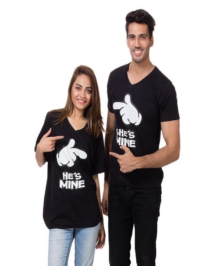 Pack of 2 - Black Cotton Printed T - Shirts for Couple - HB INDUSTRIES - Tops & T - Shirts - 