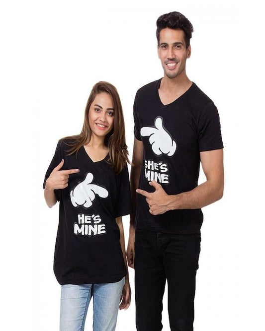 Pack of 2 - Black Cotton Printed T - Shirts for Couple - HB INDUSTRIES - Tops & T - Shirts - 