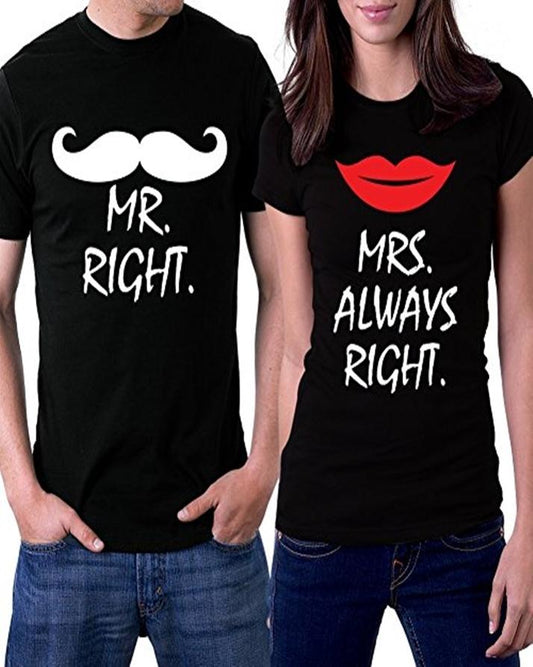 Pack of 2 - Black Cotton Printed T - Shirts for Couples - HB INDUSTRIES - Tops & T - Shirts - 
