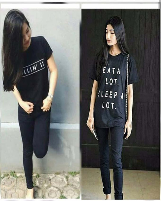 Pack Of 2 - Black Killing It Eat A Lot Sleep A Lot Cotton Printed T - Shirts - HB INDUSTRIES - Tops & T - Shirts - 