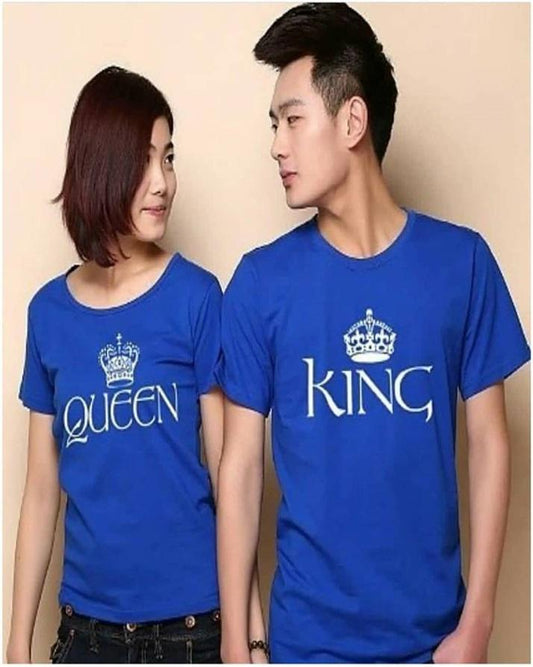 Pack Of 2 - Blue Cotton Printed T - Shirts For Couples - HB INDUSTRIES - Tops & T - Shirts - 