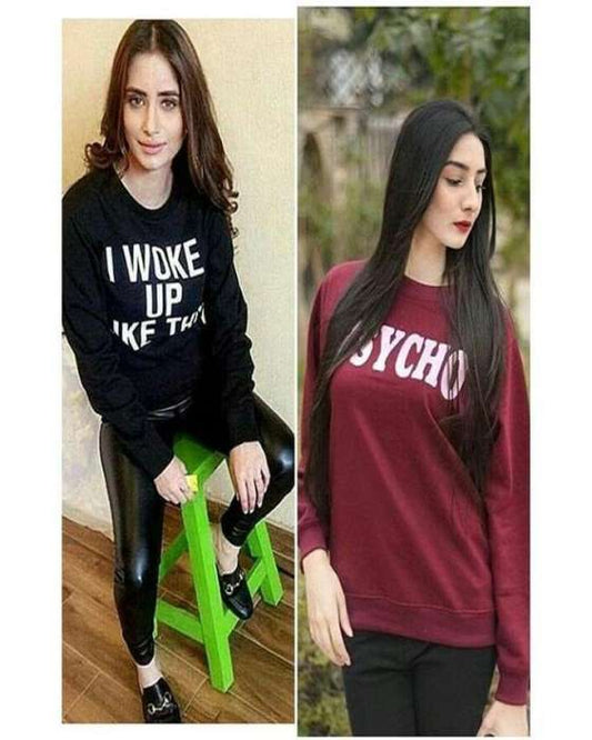 Pack of 2 Maroon Pyscho and black Wake up sweat shirt For and Women - HB INDUSTRIES - Hoodies & Sweatshirts - 