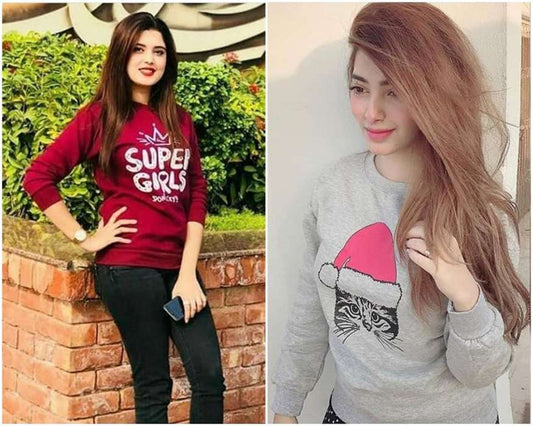 Pack of 2 Maroon Super Don t Cry and Heatwomens Grey Santa Cat Printed Sweatshirts For Women s - HB INDUSTRIES - Hoodies & Sweatshirts - 