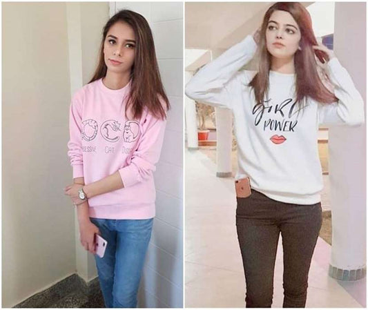 Pack of 2 Pink Obsessive Cat Disorder and White Power Printed Sweatshirts For Women s - HB INDUSTRIES - Hoodies & Sweatshirts - 