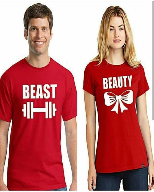 Pack Of 2 - Red Cotton Printed T - Shirts For Couples - HB INDUSTRIES - Tops & T - Shirts - 