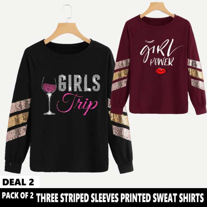 PACK OF 2 THREE STRIPED SLEEVES PRINTED SWEAT SHIRTS - HB INDUSTRIES - Hoodies & Sweatshirts - 