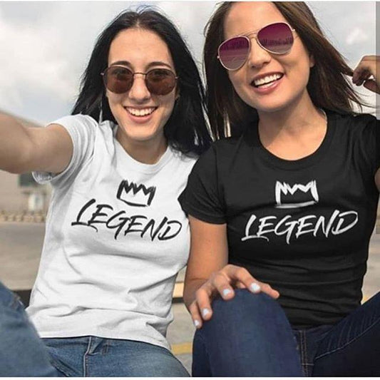 Pack Of 2 - White and Black Legends Cotton Printed T - Shirts For Women - HB INDUSTRIES - Tops & T - Shirts - 
