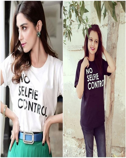 Pack Of 2 - White and Black No Selfie Printed Tshirt For Women - HB INDUSTRIES - Tops & T - Shirts - 