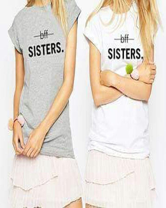 Pack Of 2 - White and Heather Grey Bff Sisters Cotton Printed T - Shirts - HB INDUSTRIES - Tops & T - Shirts - 