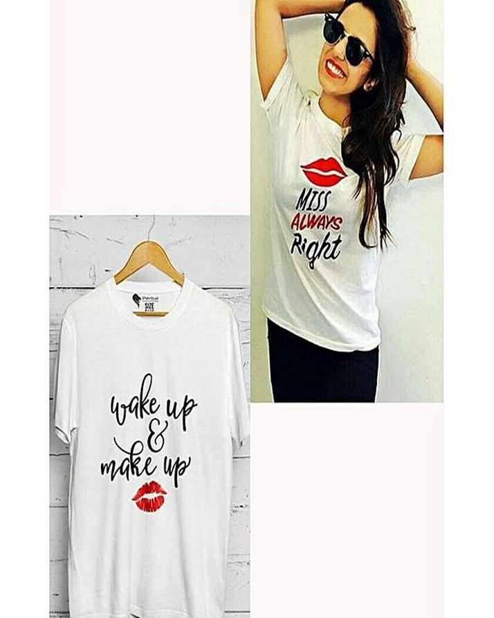 Pack Of 2 - White Cotton Printed T - Shirt For Women - HB INDUSTRIES - Tops & T - Shirts - 