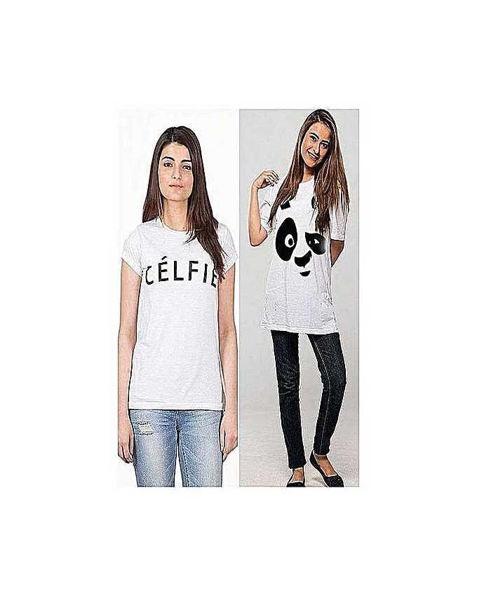 Pack of 2 White Cotton Printed Tshirts For Women - HB INDUSTRIES - Tops & T - Shirts - 