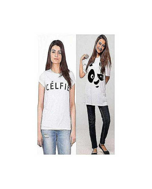 Pack of 2 White Cotton Printed Tshirts For Women - HB INDUSTRIES - Tops & T - Shirts - 