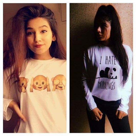 Pack of 2 - White Emojis and I Hate Mornings Printed T - shirts For Her - HB INDUSTRIES - Tops & T - Shirts - 