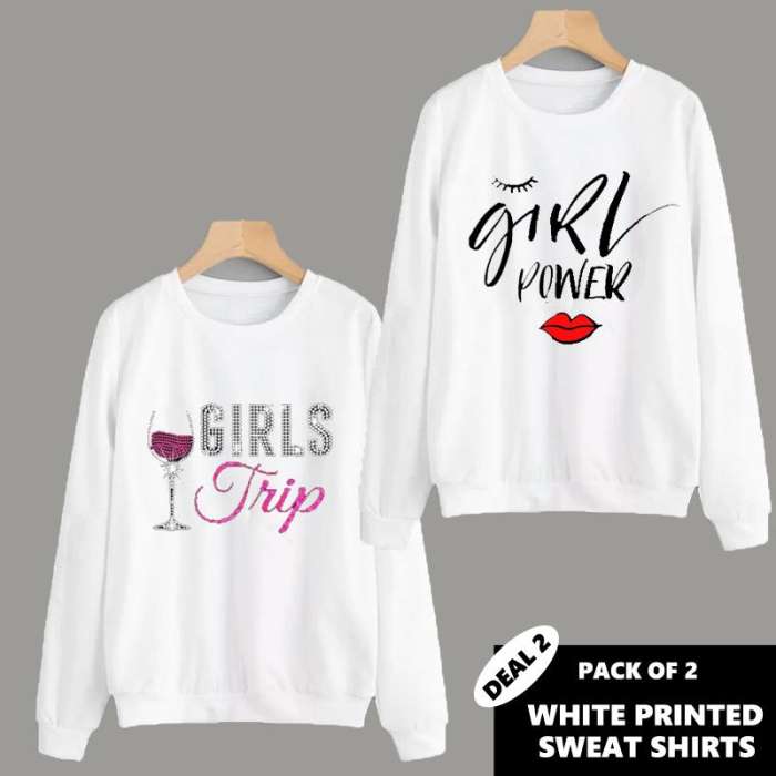 PACK OF 2 WHITE PRINTED SWEAT SHIRTS ( DEAL 2 ) - HB INDUSTRIES - Hoodies & Sweatshirts - 