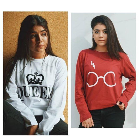 Pack of 2 - White Queen and Red Harry Glasses Printed T - Shirt For Women - HB INDUSTRIES - Tops & T - Shirts - 